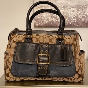 Coach top handle bag blue and brown with gold hardware. Beautiful!!